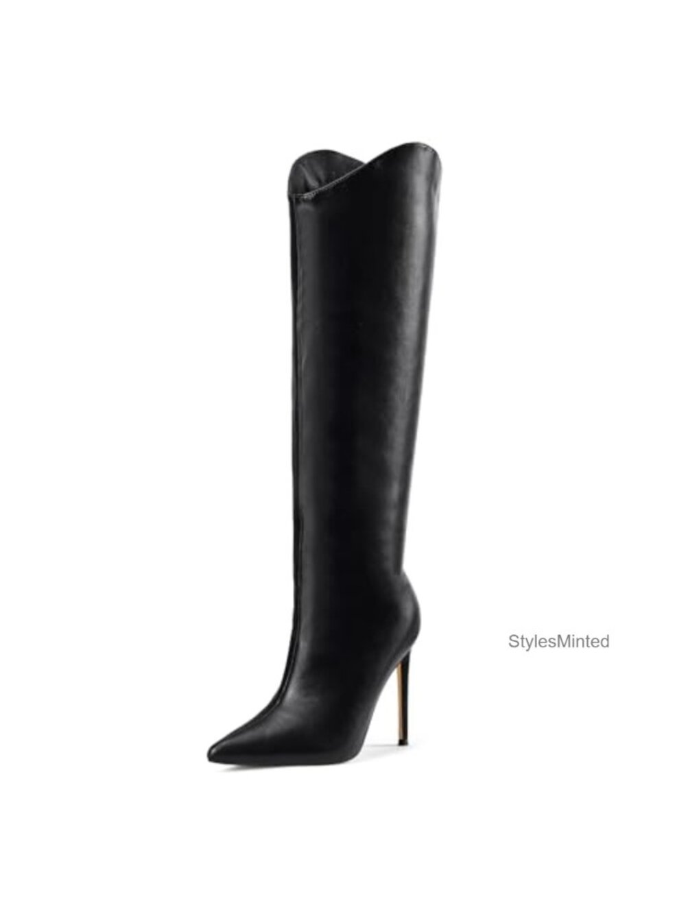 Women's Knee High Boots Pointed Toe Stiletto Heel Wide Calf Slip On Winter Boots